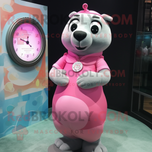 Pink Seal mascot costume character dressed with a Dress and Bracelet watches