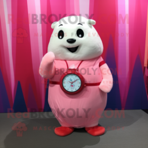 Pink Seal mascot costume character dressed with a Dress and Bracelet watches