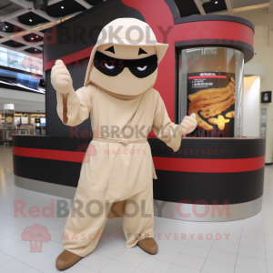 Beige Ninja mascot costume character dressed with a A-Line Dress and Hats