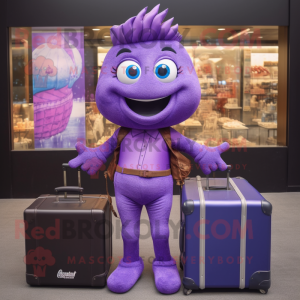 Purple Mermaid mascot costume character dressed with a Jeans and Briefcases