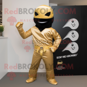 Gold Ninja mascot costume character dressed with a Poplin Shirt and Tie pins