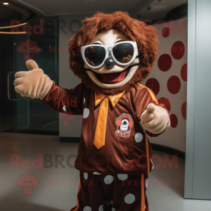 Brown Clown mascot costume character dressed with a Joggers and Sunglasses