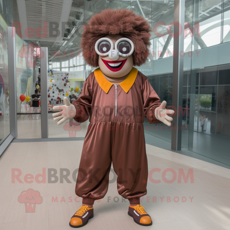 Brown Clown mascot costume character dressed with a Joggers and Sunglasses