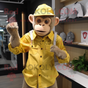 Yellow Monkey mascot costume character dressed with a Oxford Shirt and Beanies