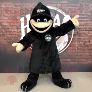 Black Hydra mascot costume character dressed with a Jacket and Shoe laces
