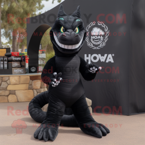 Black Hydra mascot costume character dressed with a Jacket and Shoe laces