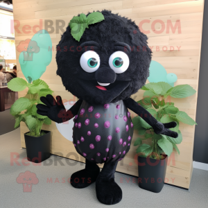 Black Raspberry mascot costume character dressed with a Dress Pants and Hairpins