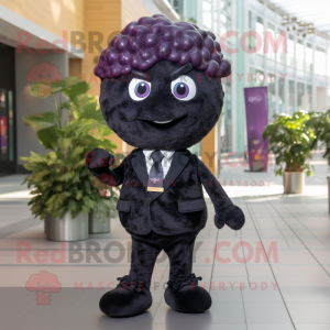 Black Raspberry mascot costume character dressed with a Dress Pants and Hairpins