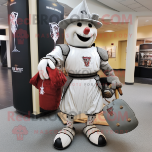 White Medieval Knight mascot costume character dressed with a Baseball Tee and Handbags