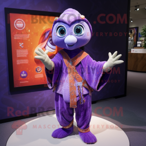 Lavender Tikka Masala mascot costume character dressed with a Jacket and Shawls