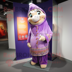 Lavender Tikka Masala mascot costume character dressed with a Jacket and Shawls