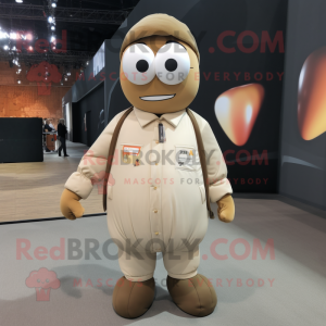 Beige Shakshuka mascot costume character dressed with a Bomber Jacket and Ties