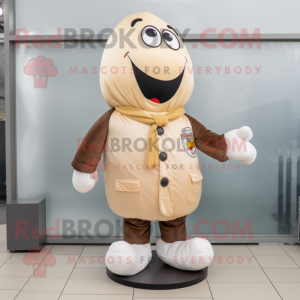 Beige Shakshuka mascot costume character dressed with a Bomber Jacket and Ties