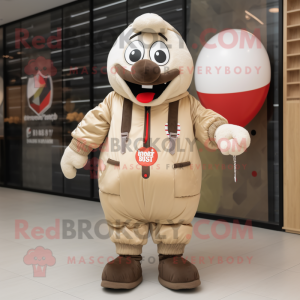 Beige Shakshuka mascot costume character dressed with a Bomber Jacket and Ties