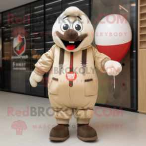 Beige Shakshuka mascot costume character dressed with a Bomber Jacket and Ties