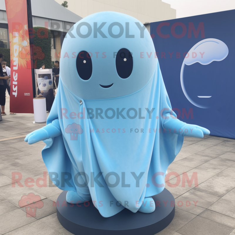 Sky Blue Miso Soup mascot costume character dressed with a Playsuit and Shawl pins Sky Blue Miso Soup mascot costume character dressed with a Playsuit and Shawl pins