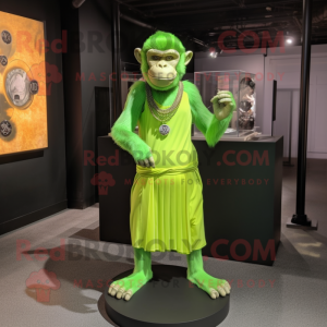 Lime Green Chimpanzee mascot costume character dressed with a Pleated Skirt and Bracelet watches