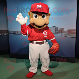Red Baseball Glove mascot costume character dressed with a Oxford Shirt and Hats
