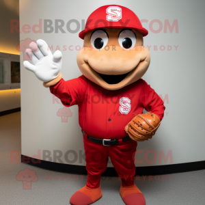 Red Baseball Glove mascot costume character dressed with a Oxford Shirt and Hats