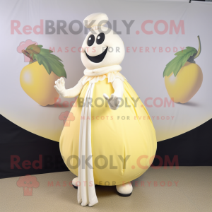 Cream Banana mascot costume character dressed with a Ball Gown and Cufflinks