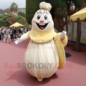 Cream Banana mascot costume character dressed with a Ball Gown and Cufflinks