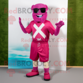 Magenta Celtic Cross mascot costume character dressed with a Board Shorts and Cufflinks