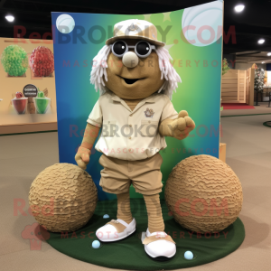 Tan Golf Ball mascot costume character dressed with a Cargo Shorts and Earrings