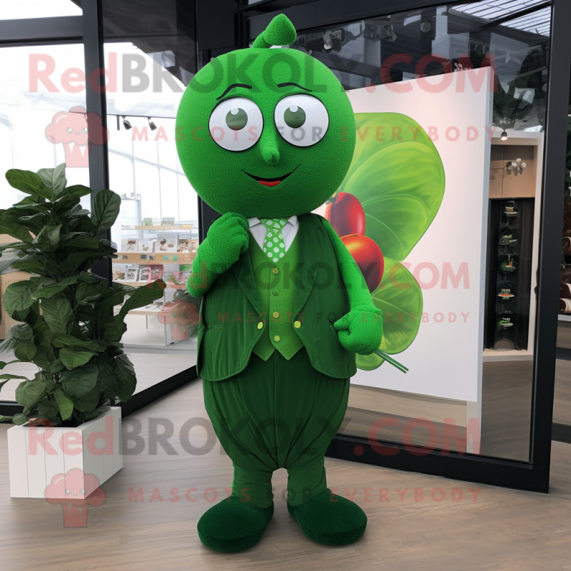 Forest Green Plum mascot costume character dressed with a Waistcoat and Rings Forest Green Plum mascot costume character dressed with a Waistcoat and Rings