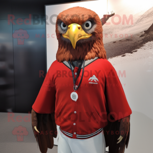Red Hawk mascot costume character dressed with a Sweatshirt and Cufflinks