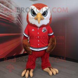 Red Hawk mascot costume character dressed with a Sweatshirt and Cufflinks