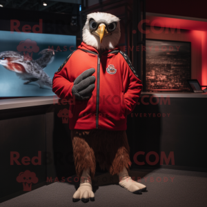 Red Hawk mascot costume character dressed with a Sweatshirt and Cufflinks