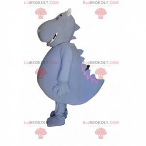 Mascotte de dinosaure gris très enthousiaste - Redbrokoly.com