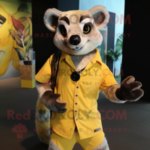 Yellow Civet mascot costume character dressed with a Henley Shirt and Bracelets