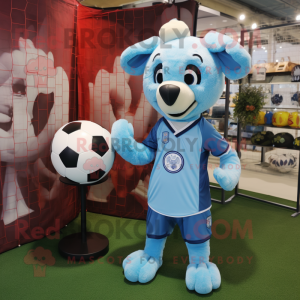 Sky Blue Soccer Goal mascot costume character dressed with a Playsuit and Keychains