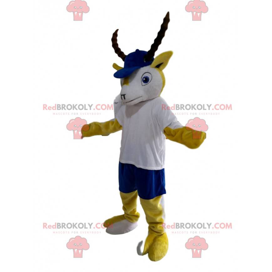 Mascote íbex amarelo e branco com tampa azul - Redbrokoly.com