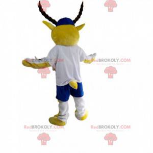 Mascote íbex amarelo e branco com tampa azul - Redbrokoly.com