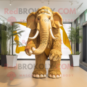 Gold Mammoth mascot costume character dressed with a Playsuit and Bow ties