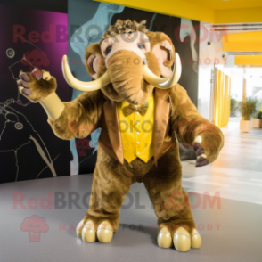 Gold Mammoth mascot costume character dressed with a Playsuit and Bow ties