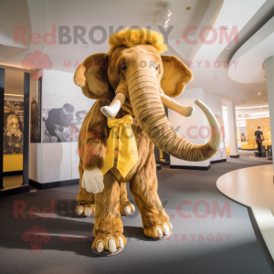 Gold Mammoth mascot costume character dressed with a Playsuit and Bow ties