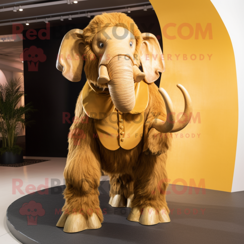 Gold Mammoth mascot costume character dressed with a Playsuit and Bow ties Gold Mammoth mascot costume character dressed with a Playsuit and Bow ties