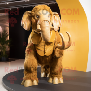 Gold Mammoth mascot costume character dressed with a Playsuit and Bow ties