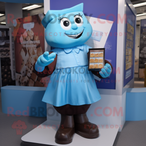 Blue Chocolate Bar mascot costume character dressed with a Blouse and Anklets