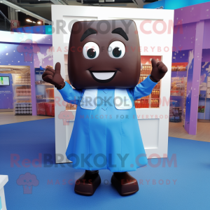 Blue Chocolate Bar mascot costume character dressed with a Blouse and Anklets