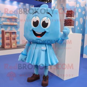 Blue Chocolate Bar mascot costume character dressed with a Blouse and Anklets