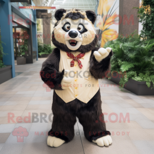 Cream Spectacled Bear mascot costume character dressed with a Culottes and Cummerbunds