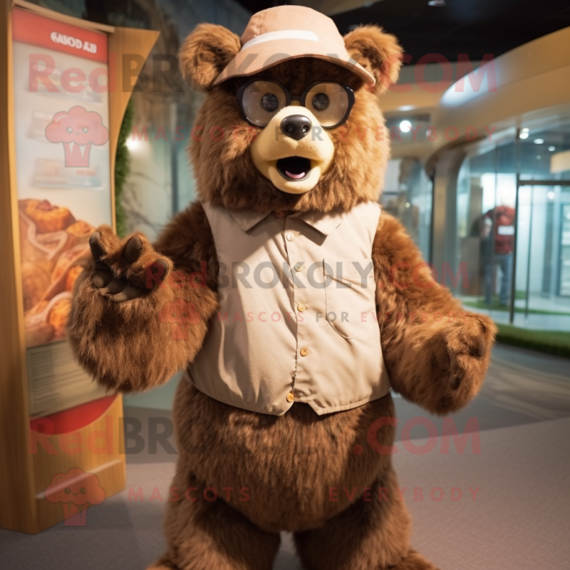 Cream Spectacled Bear mascot costume character dressed with a Culottes and Cummerbunds