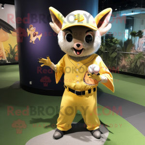 Yellow Fruit Bat mascot costume character dressed with a Baseball Tee and Wraps