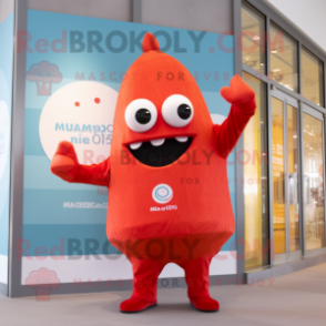 Red Mango mascot costume character dressed with a Romper and Watches