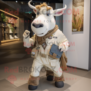 Beige Zebu maskot kostume...