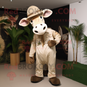 Beige Zebu mascotte kostuum...